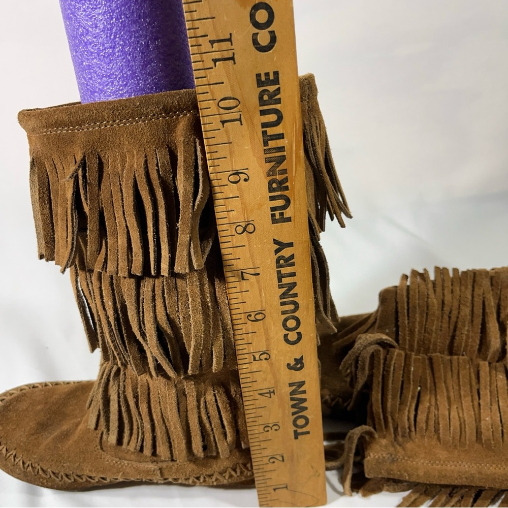 MAKALU CALIFORNIA NALANI SUEDE LEATHER BOOTS TIERED FRINGE GIRLS BROWN 3.5 YOUTH - Picture 11 of 13